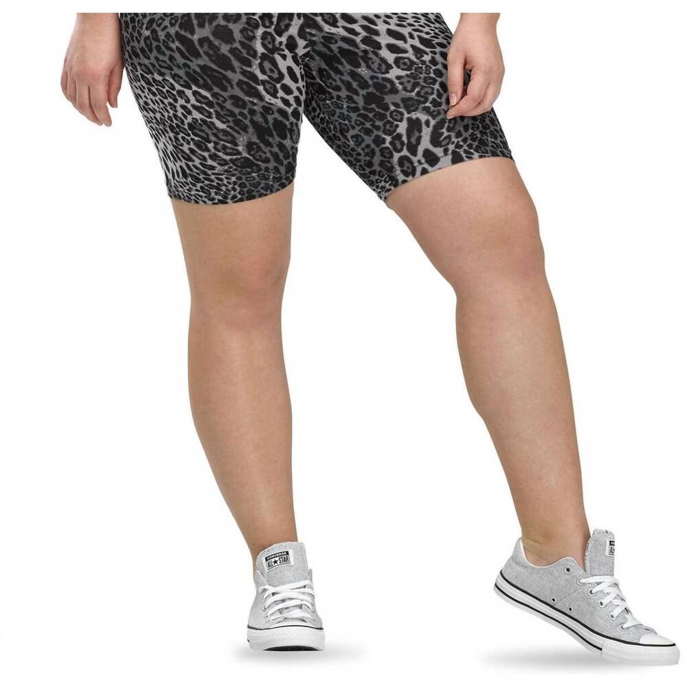 NEW HUE women's essentials high rise wavy leopard bike shorts in black